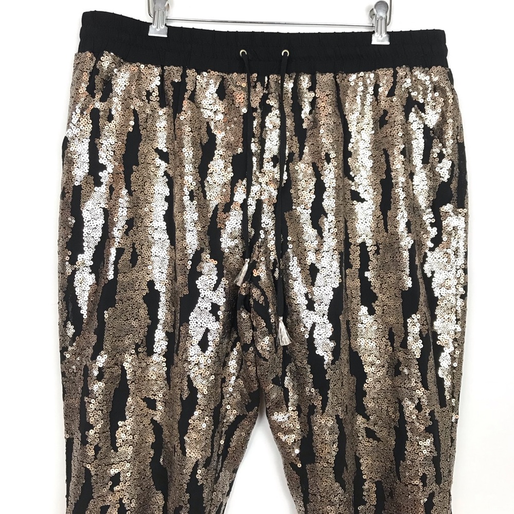 Anthropologie Black and Gold Sequin Cropped Pants XL - Picture 4 of 8